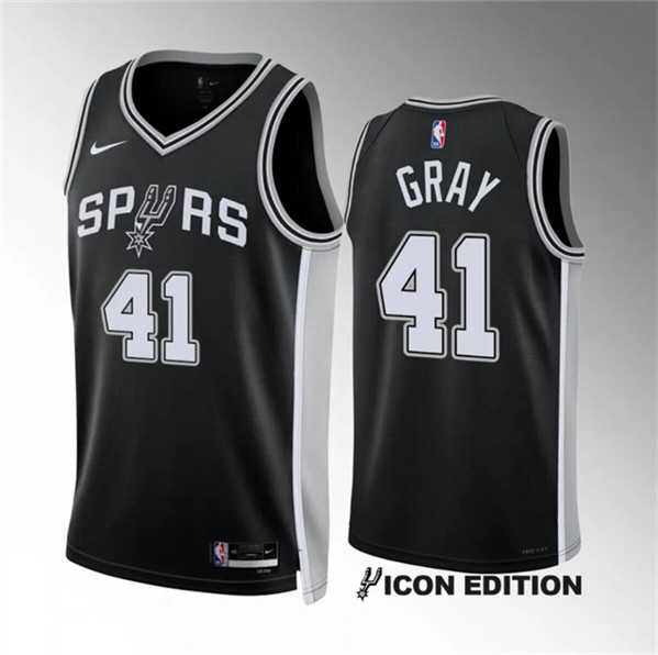 Men%27s San Antonio Spurs #41 Raiquan Gray Black 2022-23 Icon Edition Stitched Basketball Jersey Dzhi->san antonio spurs->NBA Jersey